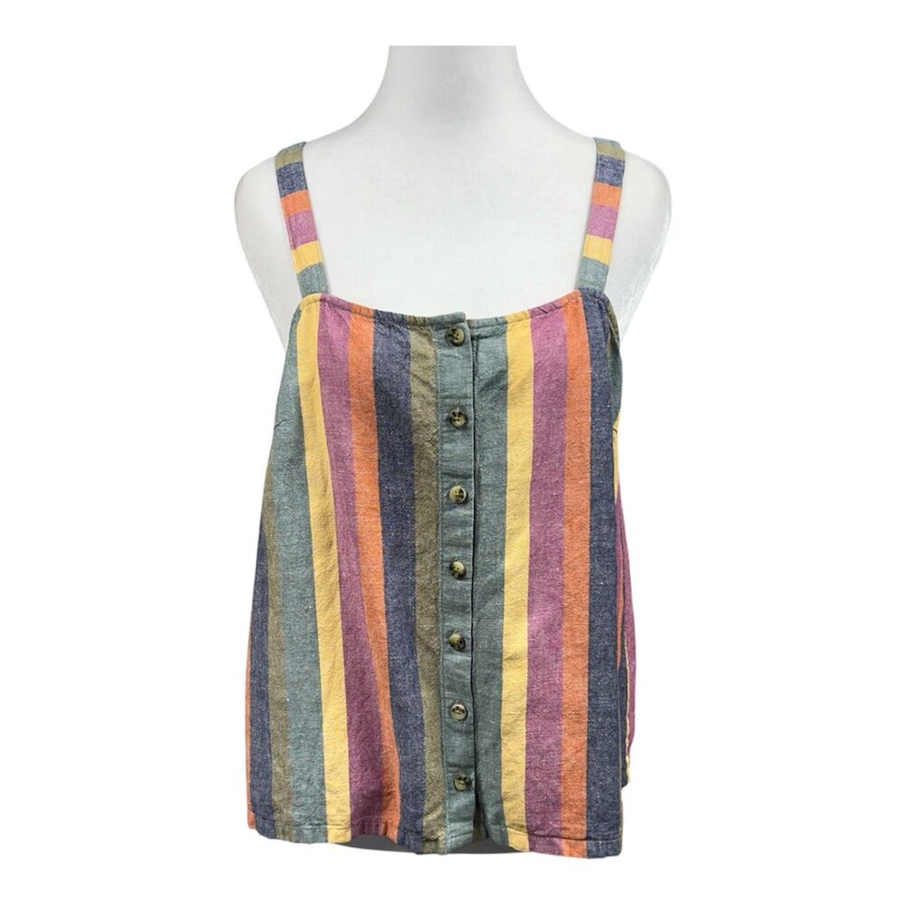 Madewell Rainbow Stripe Button Up Tank Top Sz M